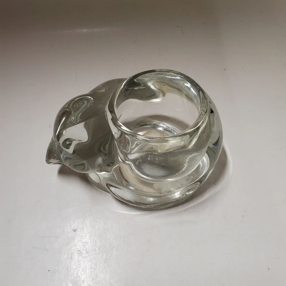 Vintage‎ Indiana Glass Sleeping Kitty Cat Votive Candle Holder Cottagecore Cozy